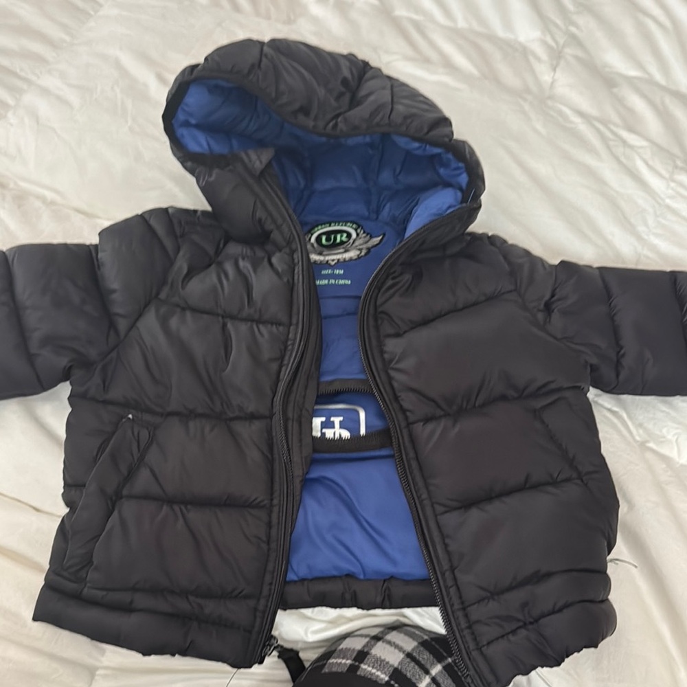Black Puffer Jacket with Blue Lining